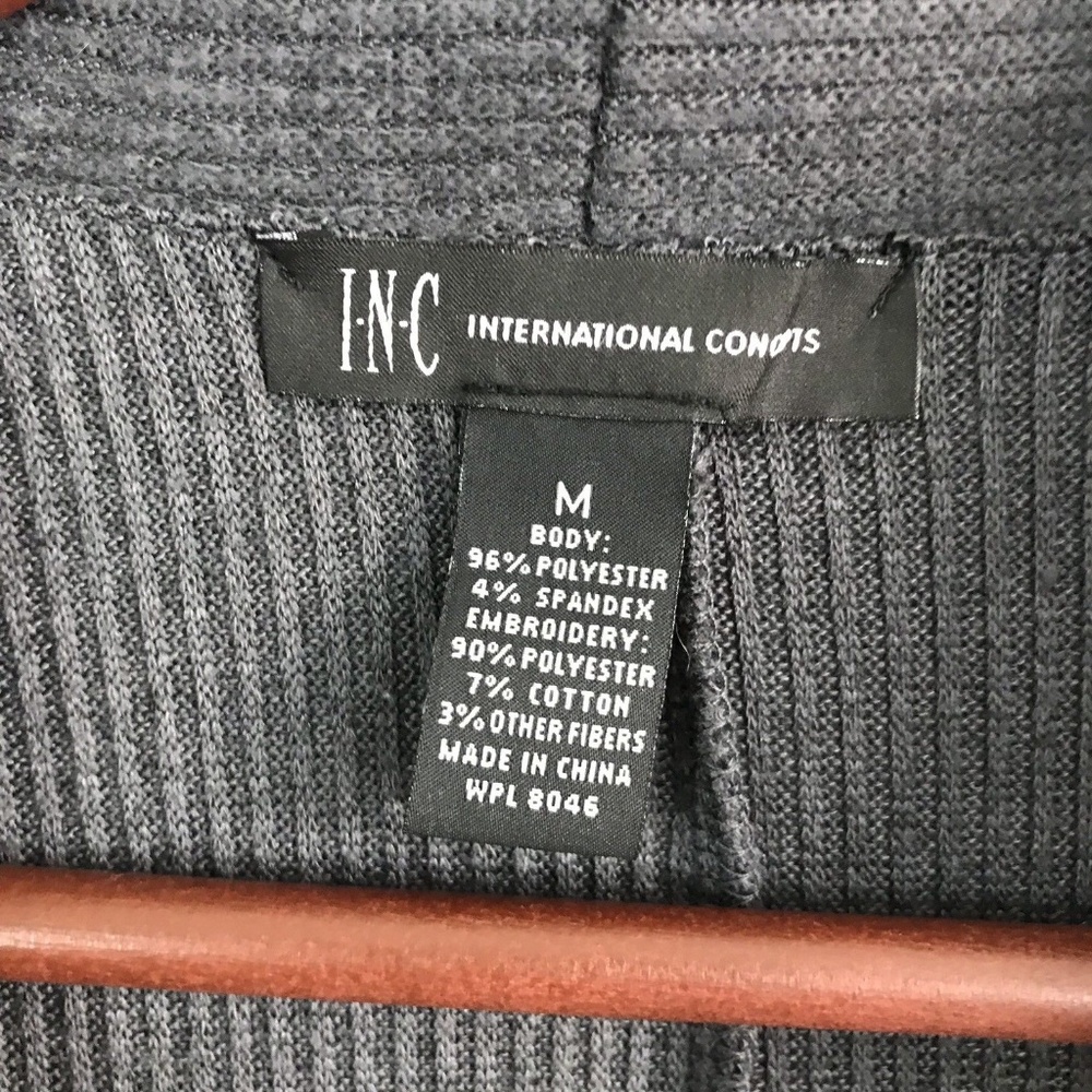 INC Gray Ribbed Floral Applique Cardigan - Picture 3 of 6